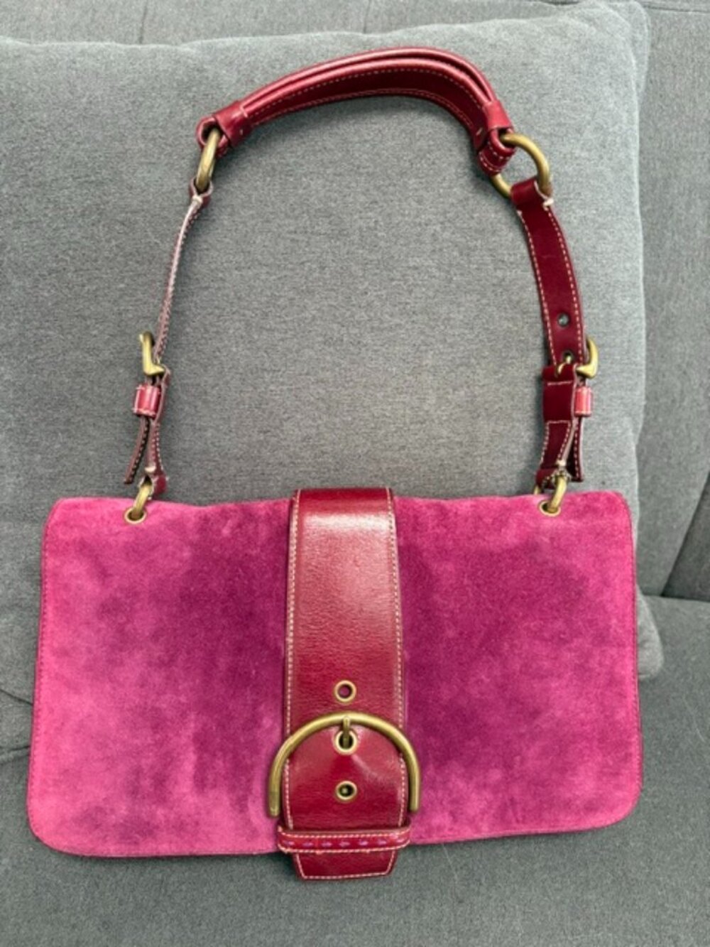 Coach Soho Demi Flap Burgundy Suede Shoulder Bag Vintage Y2K